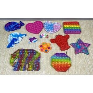 Lot of 12 Fidget Pop It Toys Spinner Elephant Hearts Star Lobster Whale Square